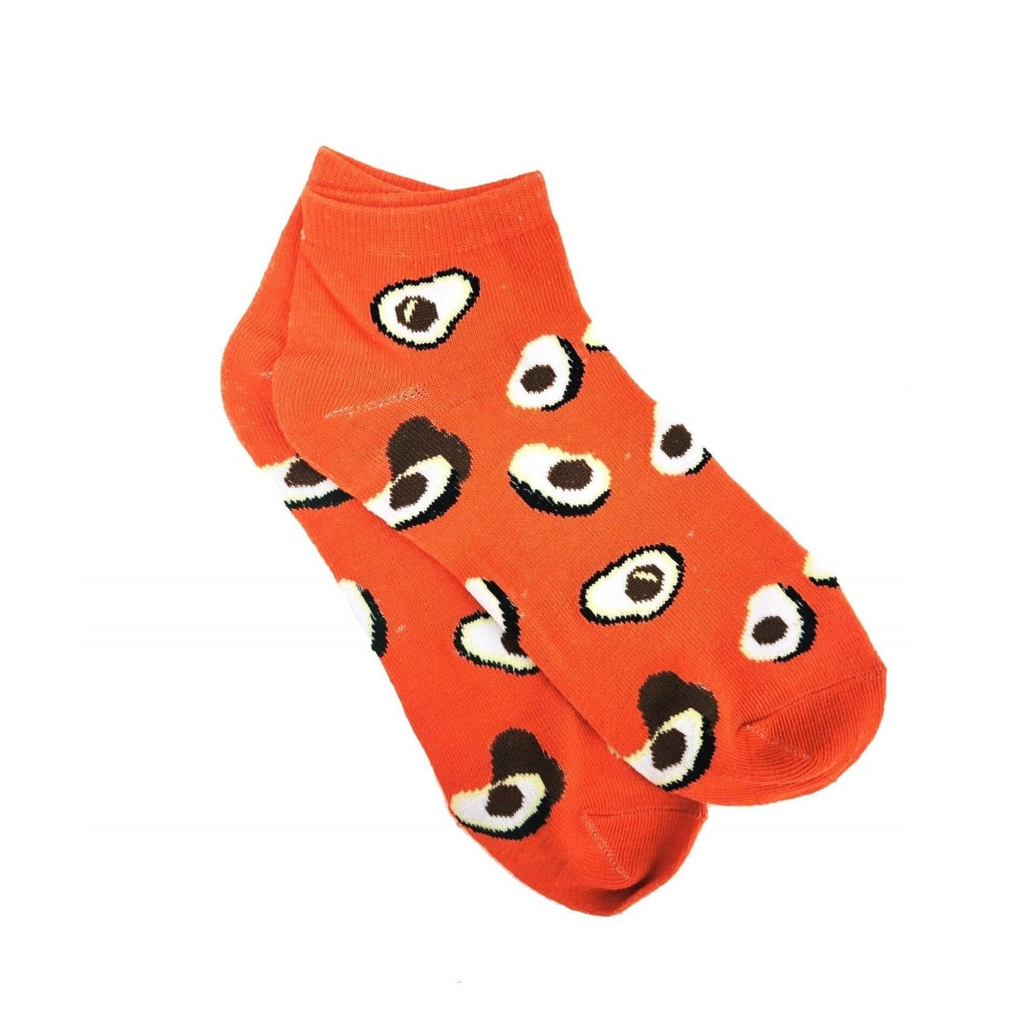 Avocado Pattern on an Orange Ankle Sock (Adult Medium - Women's Shoe Sizes 5 - 10)