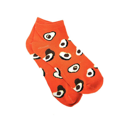 Avocado Pattern on an Orange Ankle Sock (Adult Medium - Women's Shoe Sizes 5 - 10)