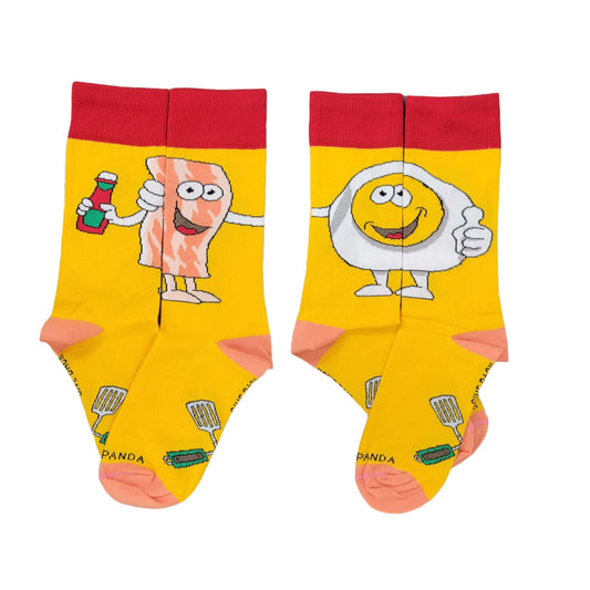 Bacon and Eggs - The Ultimate Partnership Sock (Left / Right) from the Sock Panda (Adult Small - Shoe Sizes 2 - 5)