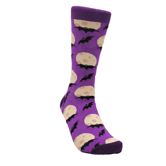 Bats and Moon Purple Socks (Adult Large - Men's Shoe Sizes 8 - 12)