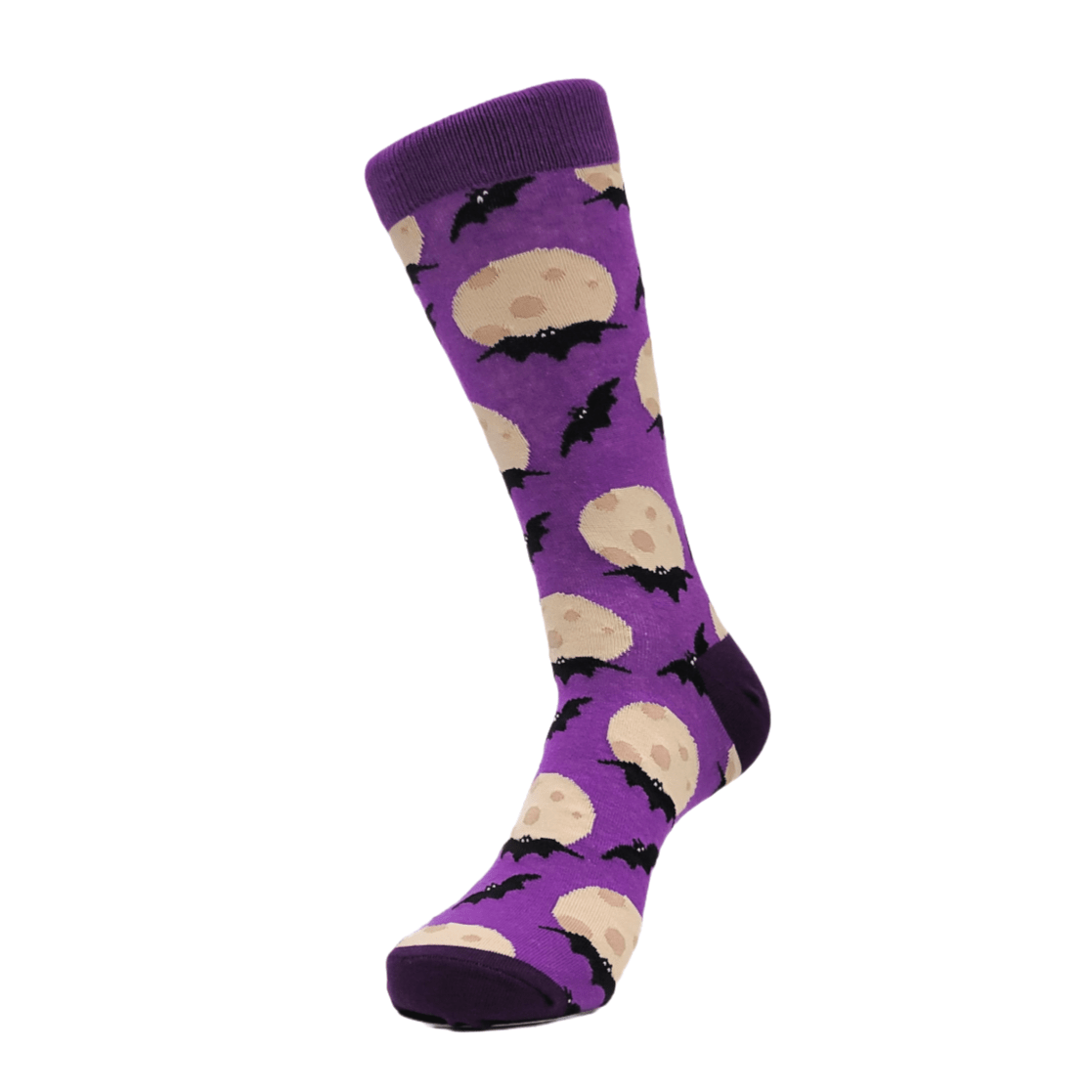 Bats and Moon Purple Socks (Adult Large - Men's Shoe Sizes 8 - 12)