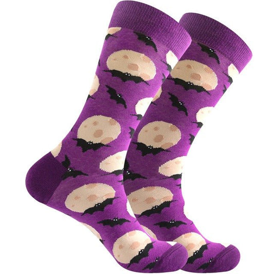 Bats and Moon Purple Socks (Adult Large - Men's Shoe Sizes 8 - 12)