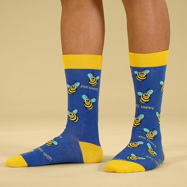Bee Happy Socks (Adult Large - Men's Shoe Sizes 8 - 12)