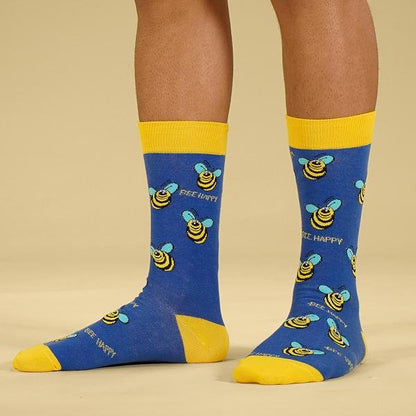 Bee Happy Socks (Adult Large - Men's Shoe Sizes 8 - 12)