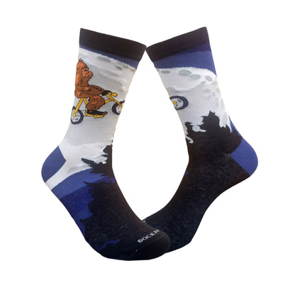 Big Foot Riding a Bike by the Moon Socks from the Sock Panda (Adult Medium - Women's Shoe Sizes 5 - 10)
