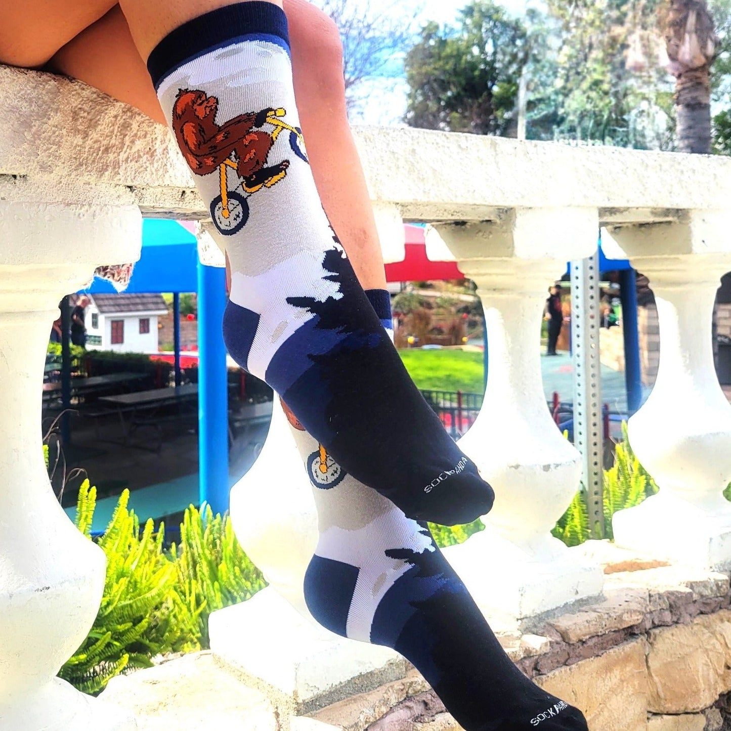 Big Foot Riding a Bike by the Moon Socks from the Sock Panda (Adult Medium - Women's Shoe Sizes 5 - 10)