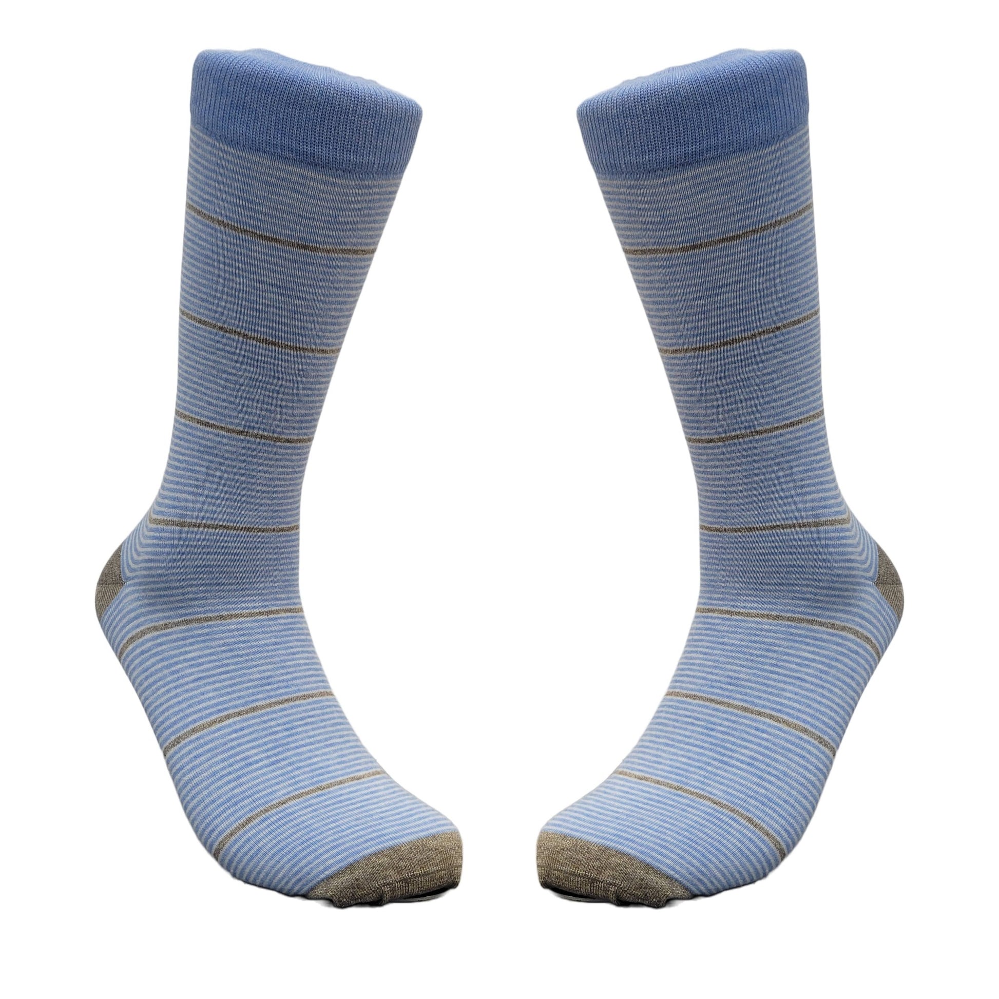 Blue and Beige Striped Pattern Dress Socks (Adult Large - Men's Shoe Sizes 8 - 12)
