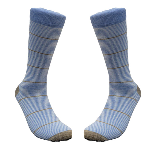Blue and Beige Striped Pattern Dress Socks (Adult Large - Men's Shoe Sizes 8 - 12)