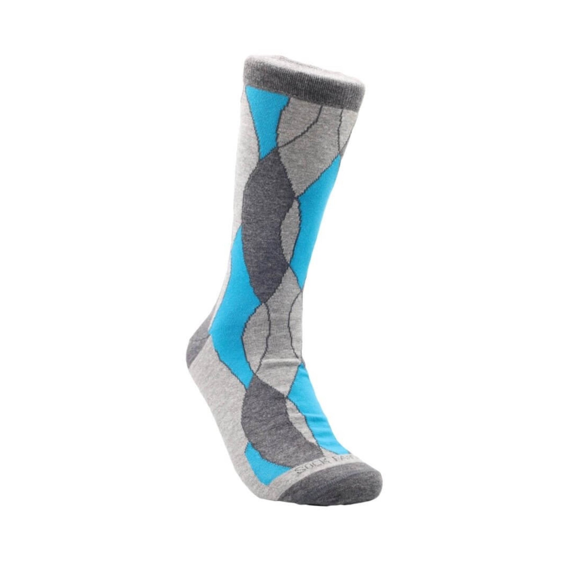 Blue and Grey Wavy Pattern Office Socks (Adult Large - Shoes Sizes 8 - 13)