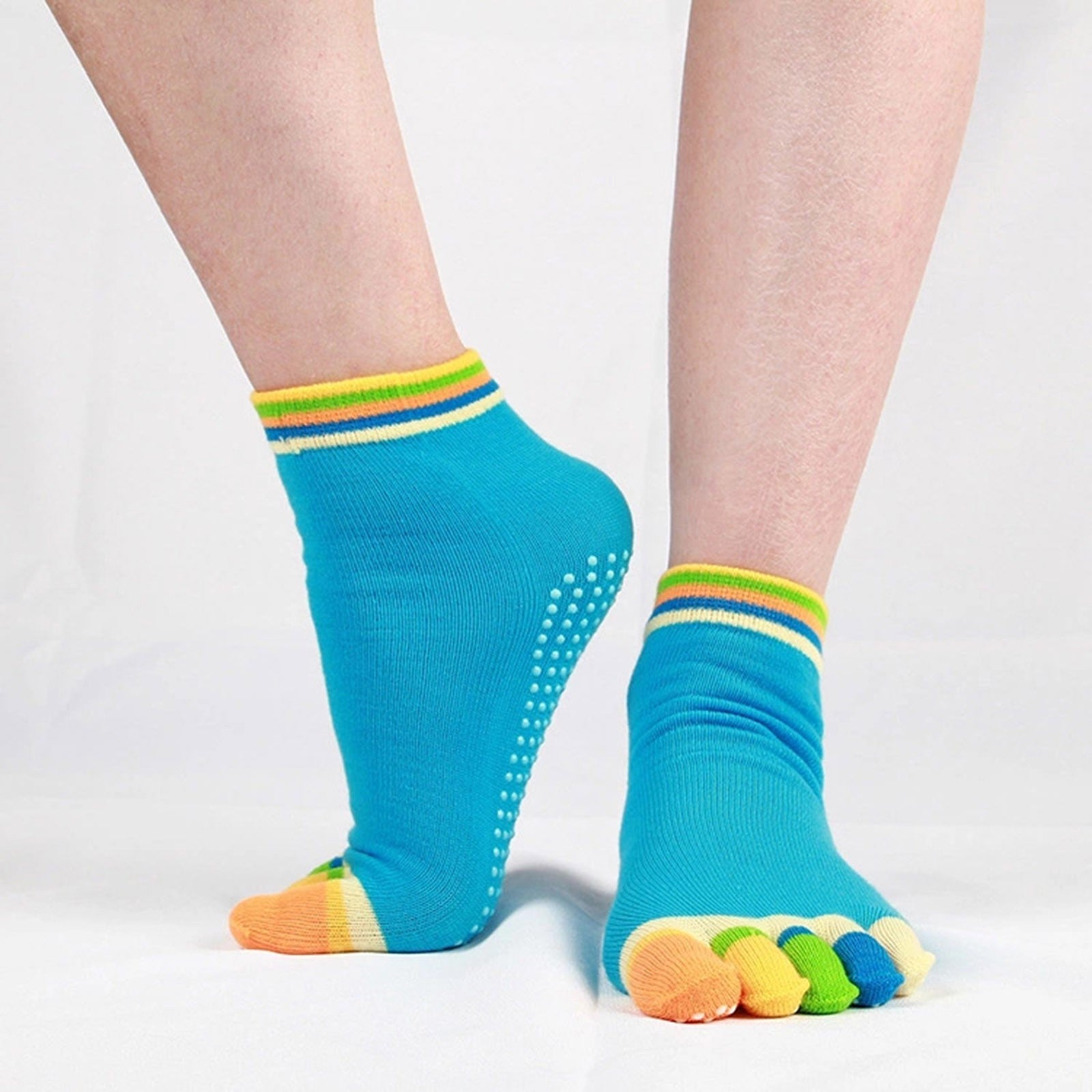 Blue Yoga Rainbow Toe Socks (Adult Medium - Women's Shoe Sizes 5 - 10)