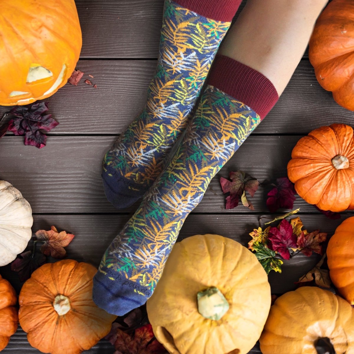 Colorful Fall Leaves Pattern Socks from the Sock Panda Fall Leaves