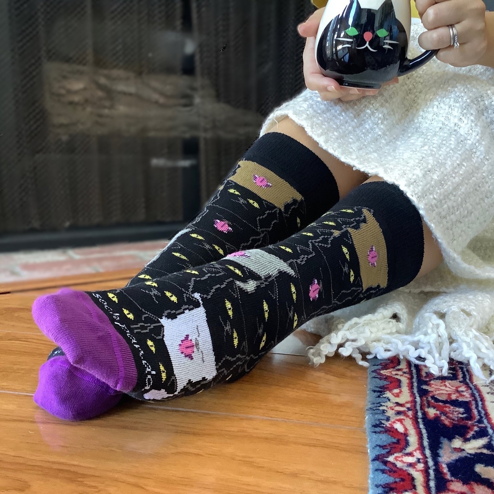 Cool Black Cat Pattern Socks from the Socks Panda (Adult Medium)