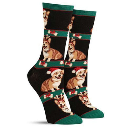 Corgi Christmas Socks (Adult Medium - Women's Shoe Sizes 5 - 10)