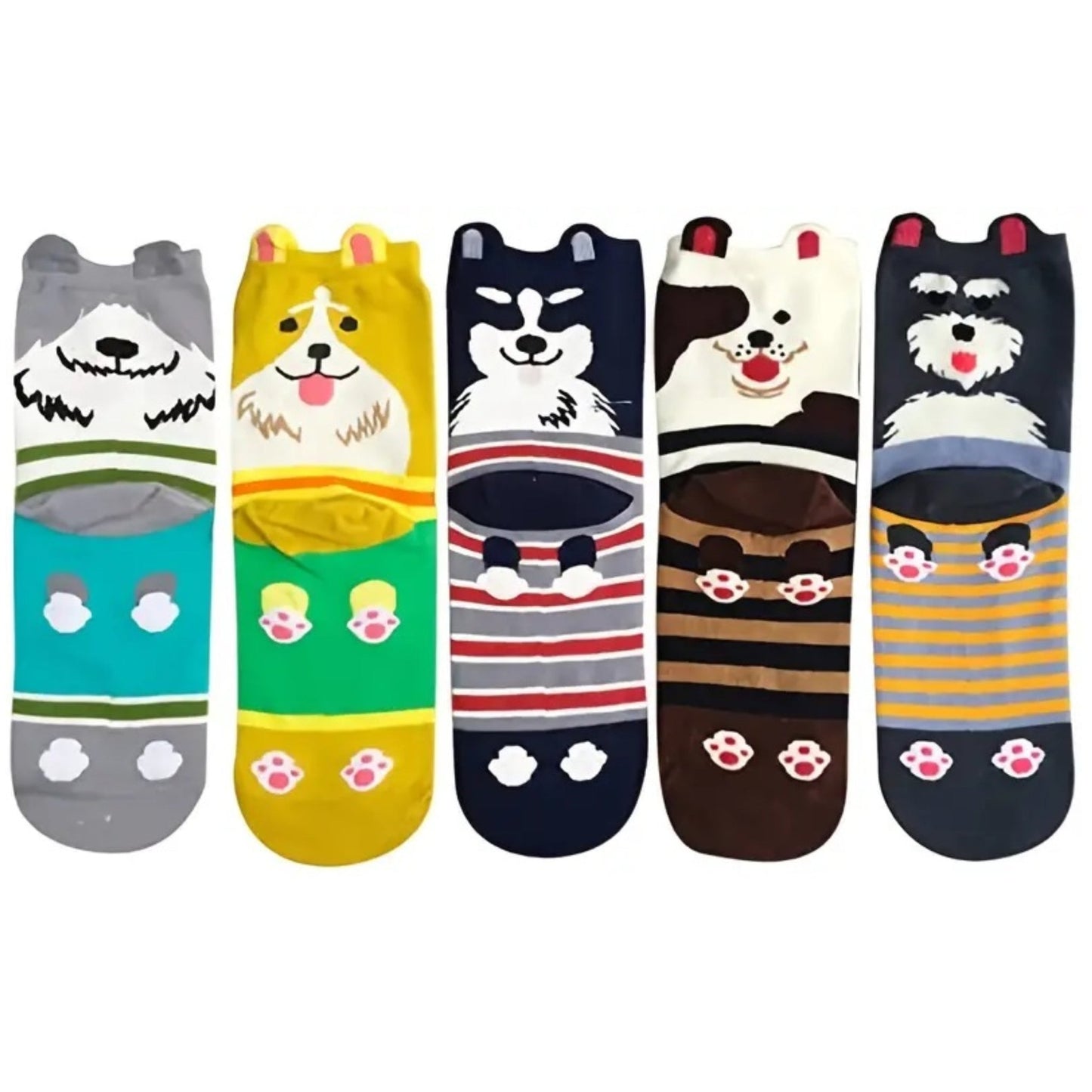 Cute Dog Patterned Crew Socks (Adult Medium - Women's Shoe Sizes 5 - 10)