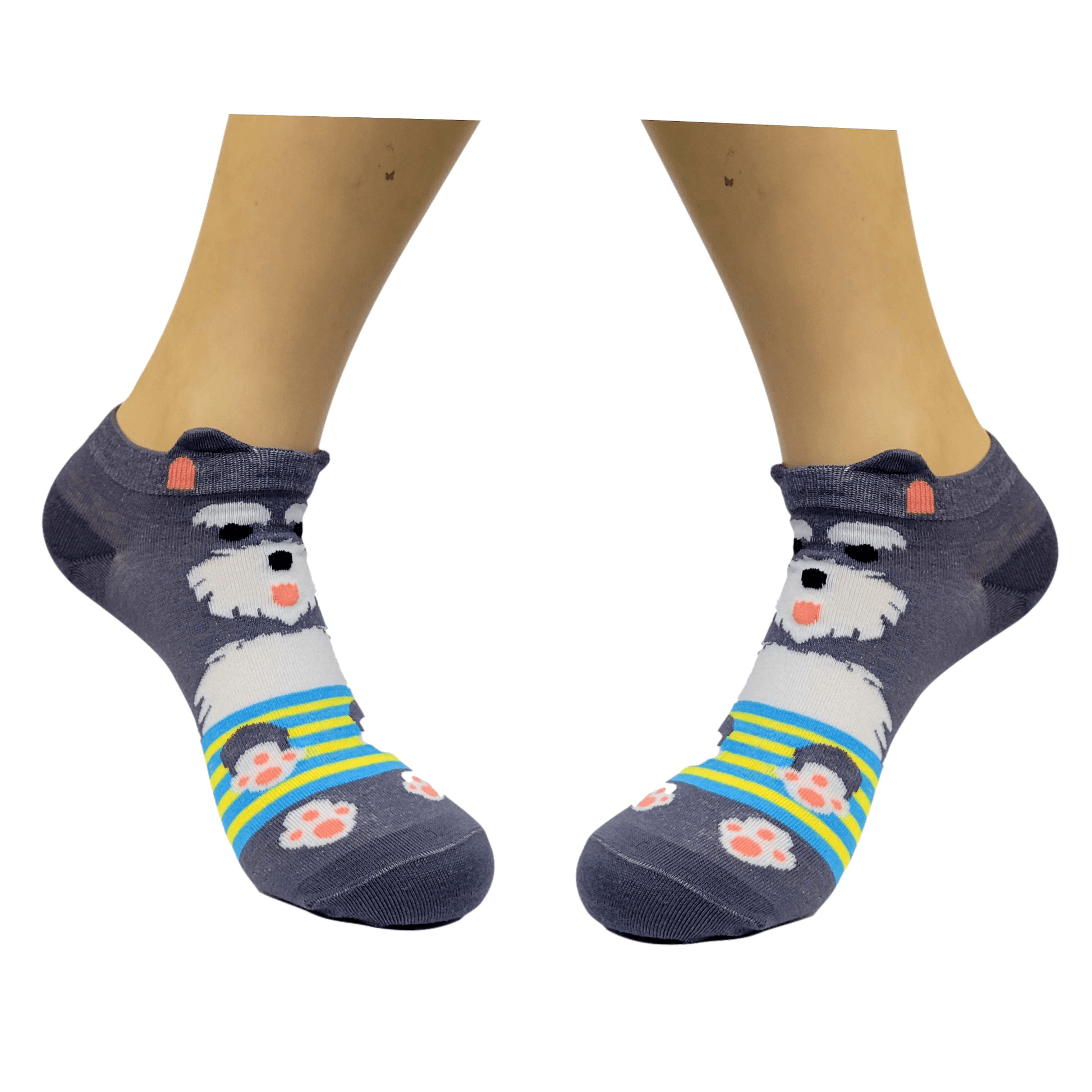 Dark Gray and White Puppy Dog Ankle Socks (Adult Medium - Women's Shoe Sizes 5 - 10)