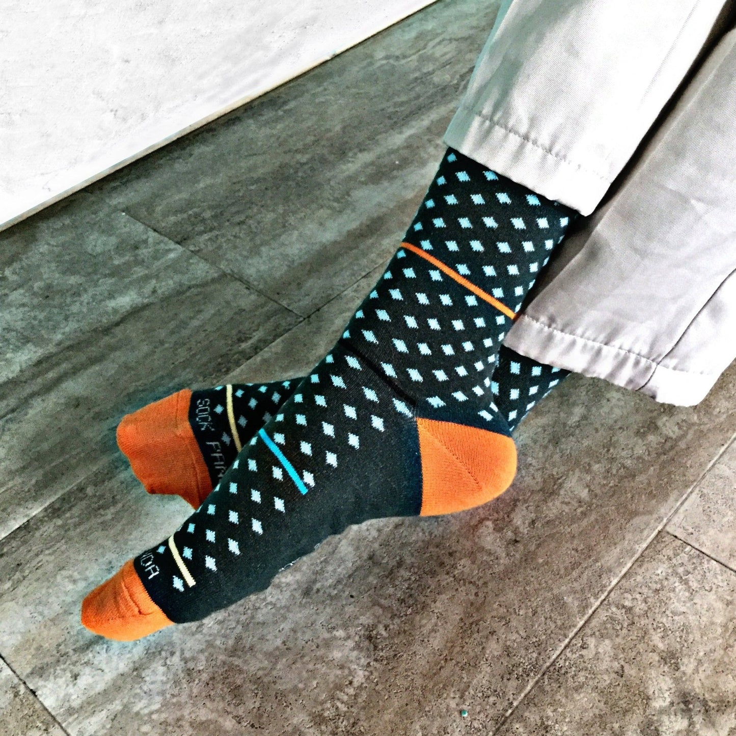 Dark Olive Green with Blue Diamonds Patterned Office Socks