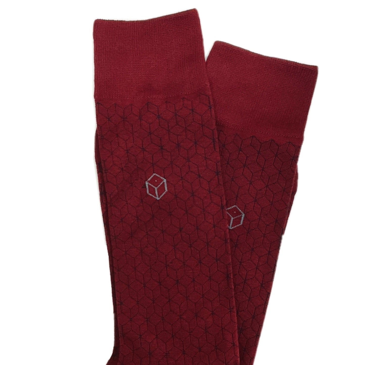 Dark Red 3D Cubed Office Socks (Adult Large - Men's Shoe Sizes 8 - 12)