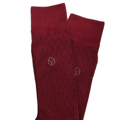 Dark Red 3D Cubed Office Socks (Adult Large - Men's Shoe Sizes 8 - 12)