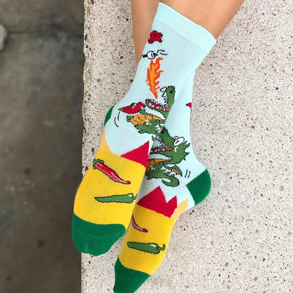Dragon Pepper and Marshmallow Party Socks from the Sock Panda (Adult Small - Shoe Sizes 2 - 5)