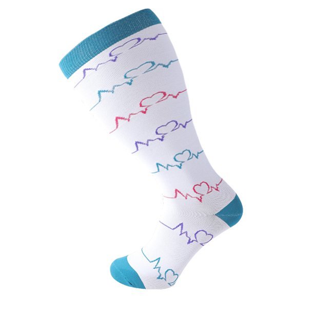 EKG Heartbeat Patterned Knee High - White (Compression Socks