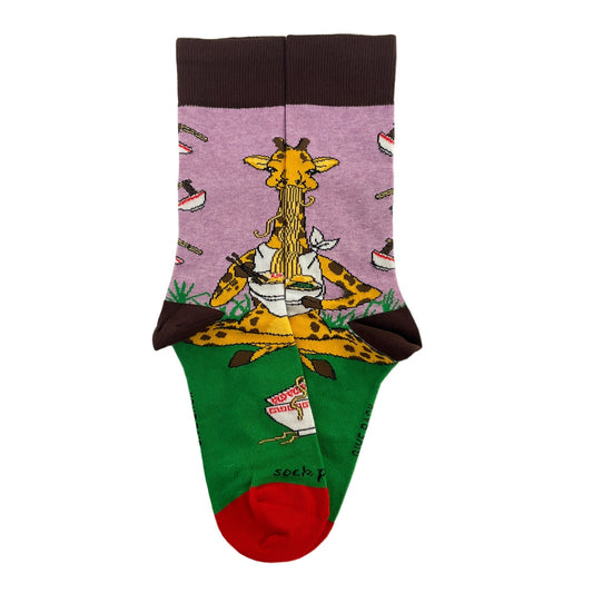 Giraffe Yogi Eating Ramen Socks from the Sock Panda (Adult Medium - Women's Shoe Sizes 5 - 10)