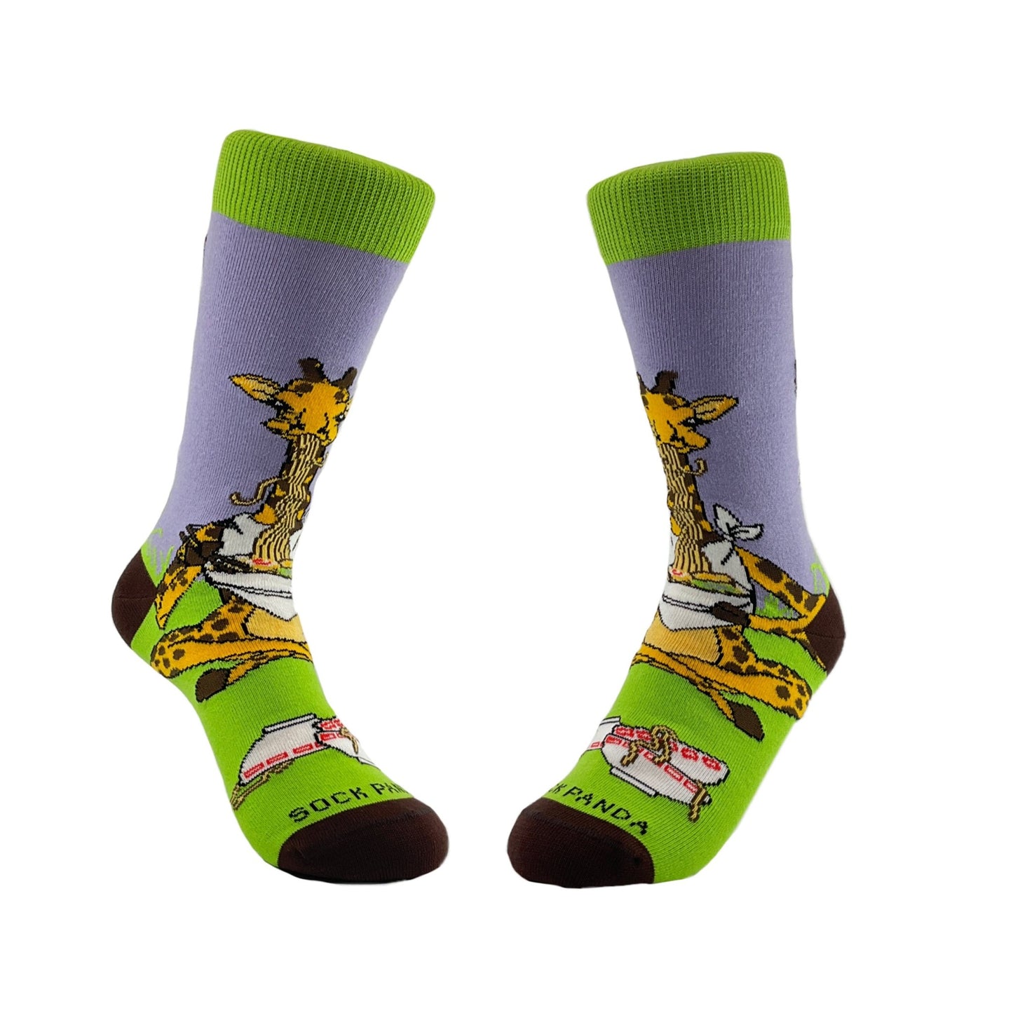 Giraffe Yogi Eating Ramen Socks from the Sock Panda (Adult Small - Shoe Sizes 2 - 5)