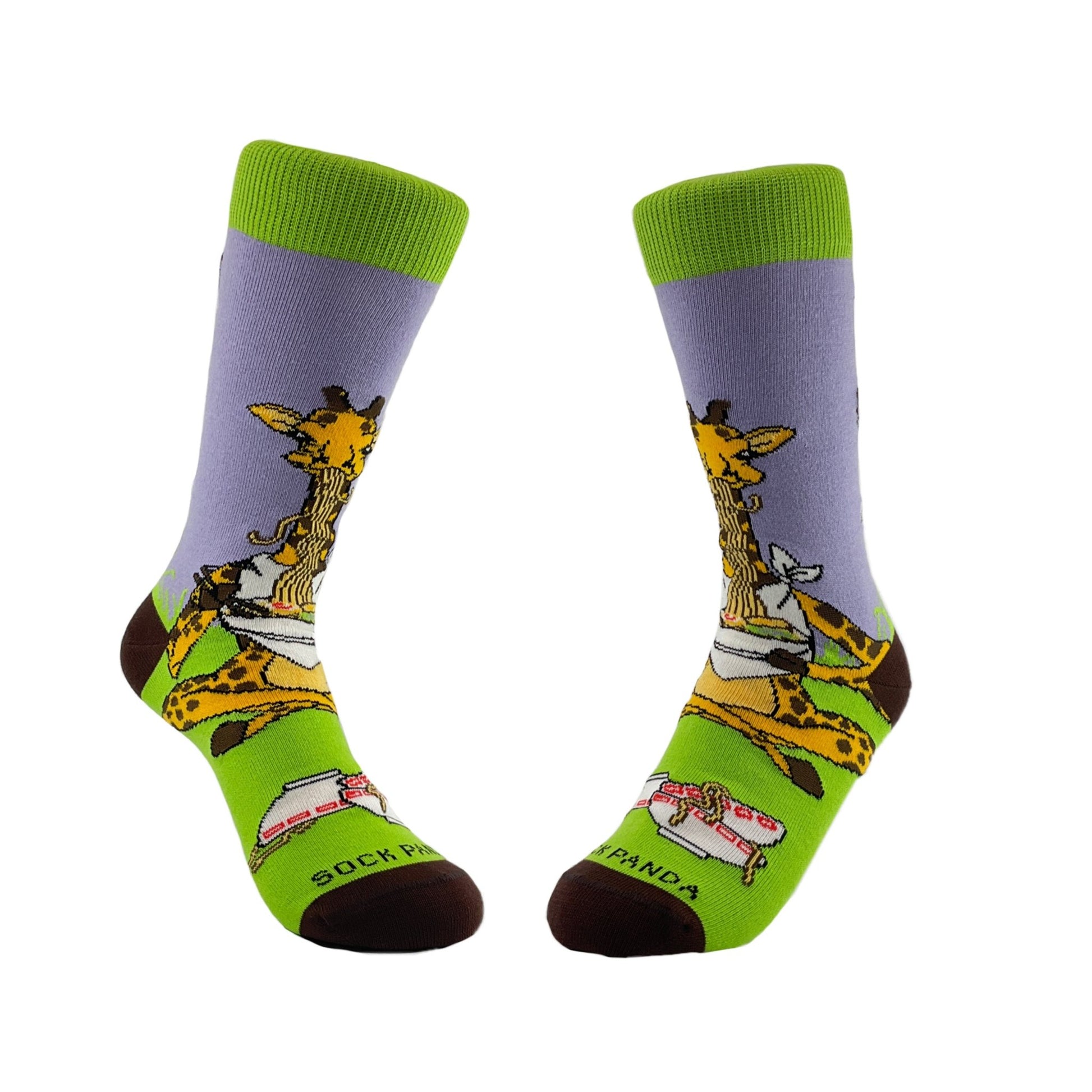 Giraffe Yogi Eating Ramen Socks from the Sock Panda (Adult Small - Shoe Sizes 2 - 5)