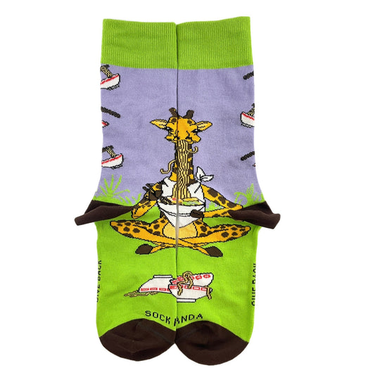 Giraffe Yogi Eating Ramen Socks from the Sock Panda (Adult Small - Shoe Sizes 2 - 5)