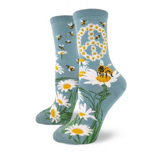 Give Bees a Chance Womens Crew Slate Blue (Adult Medium - Women's Shoe Sizes 5 - 10)