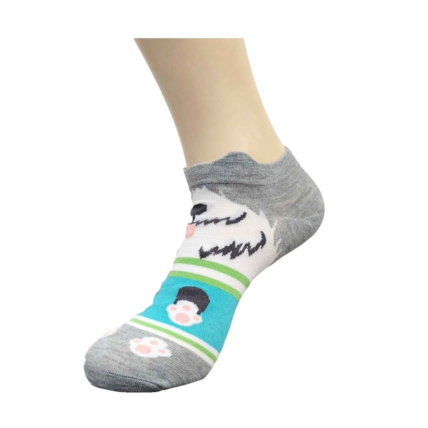 Gray and White Puppy Dog Ankle Socks (Adult Medium - Women's Shoe Sizes 5 - 10)