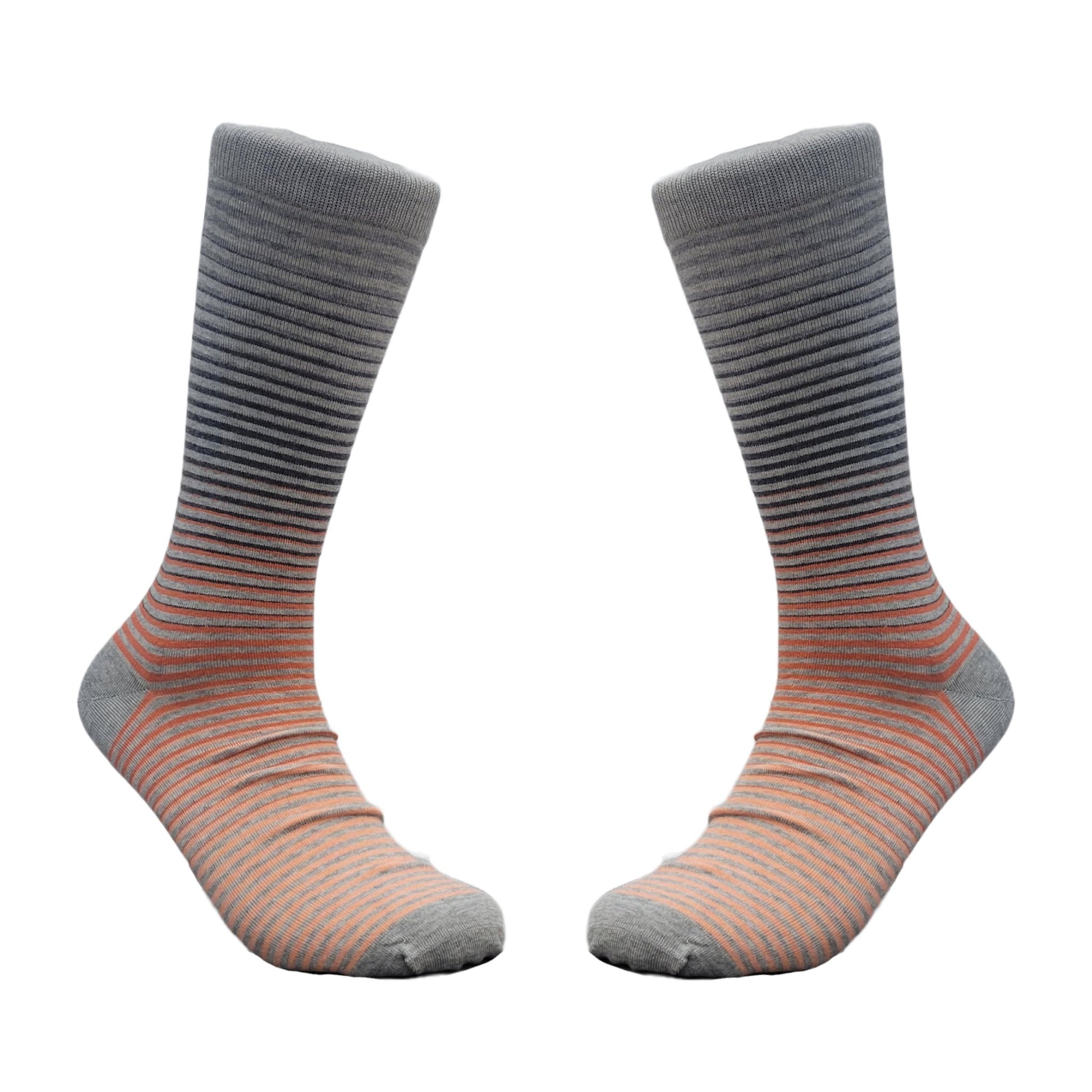 Gray to Orange Graduated Striped Pattern Dress Socks
