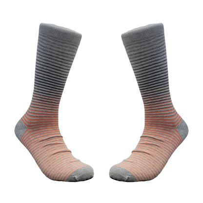 Gray to Orange Graduated Striped Pattern Dress Socks