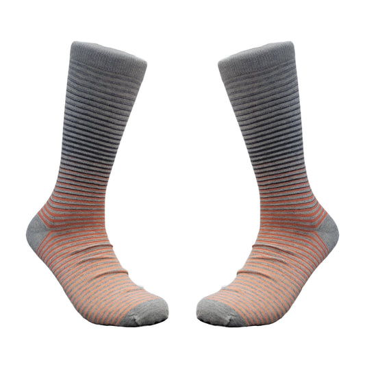 Gray to Orange Graduated Striped Pattern Dress Socks