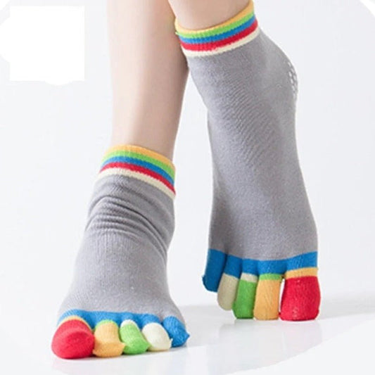 Gray Yoga Rainbow Toe Socks (Adult Medium - Women's Shoe Sizes 5 - 10)