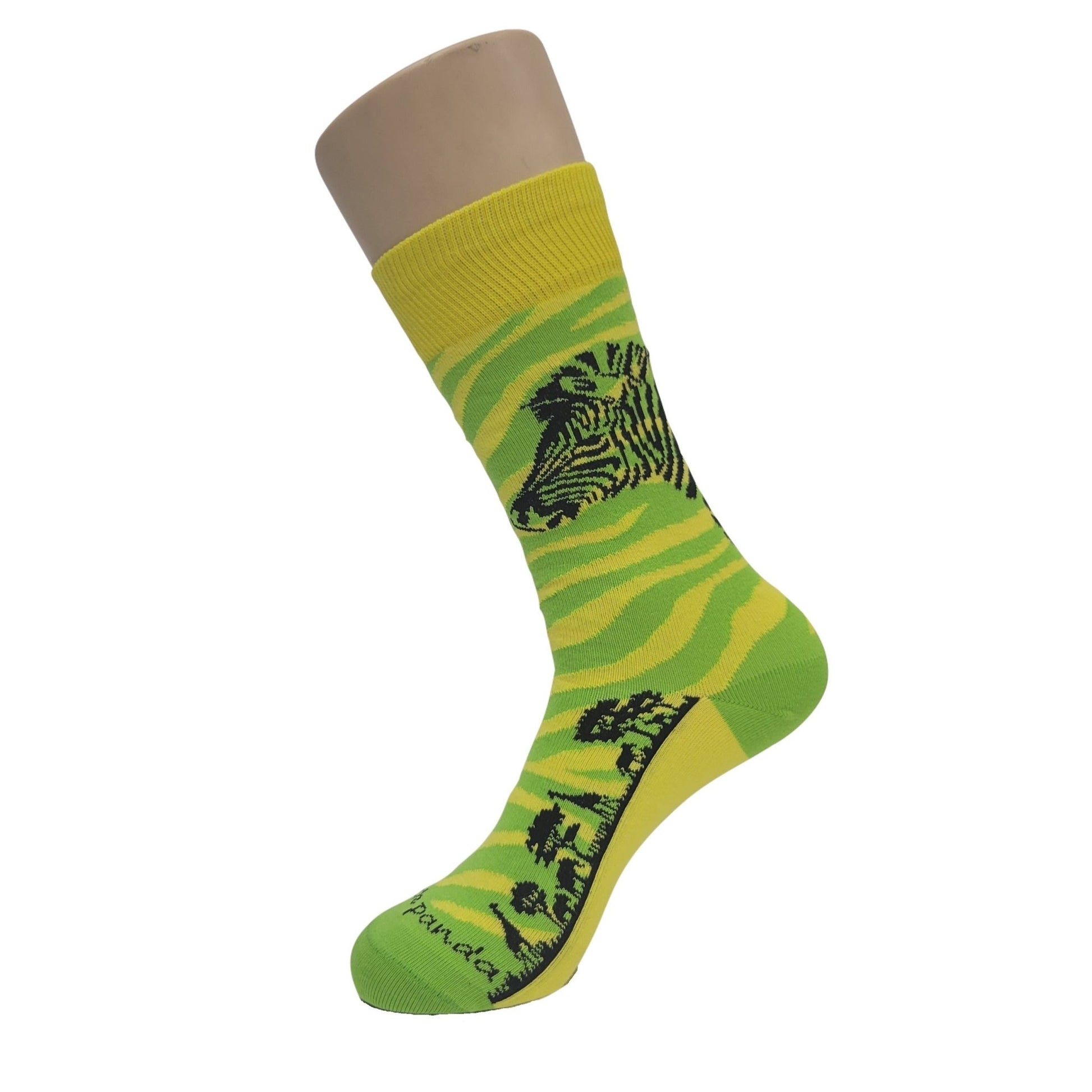 Green and Yellow Zebra Safari Socks from the Sock Panda (Adult Small - Shoe Sizes 2 - 5)
