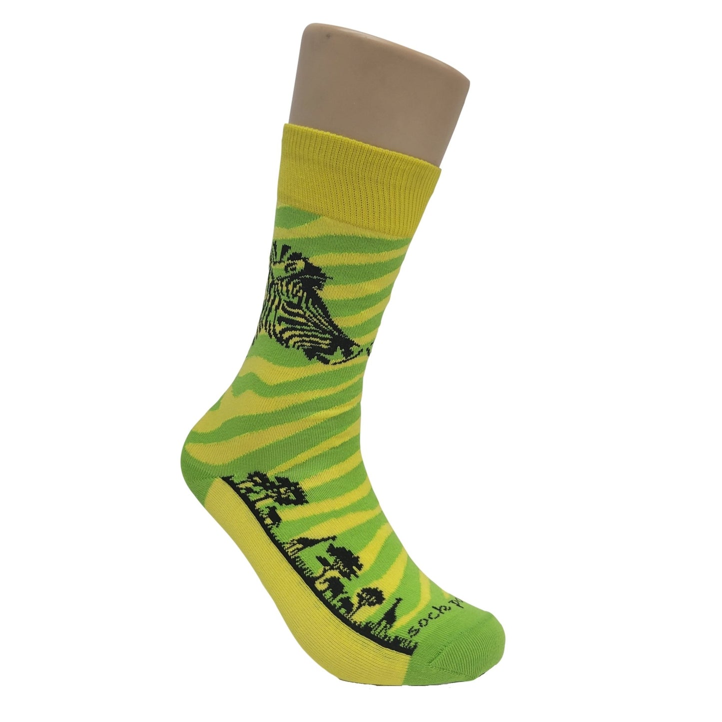 Green and Yellow Zebra Safari Socks from the Sock Panda (Adult Small - Shoe Sizes 2 - 5)
