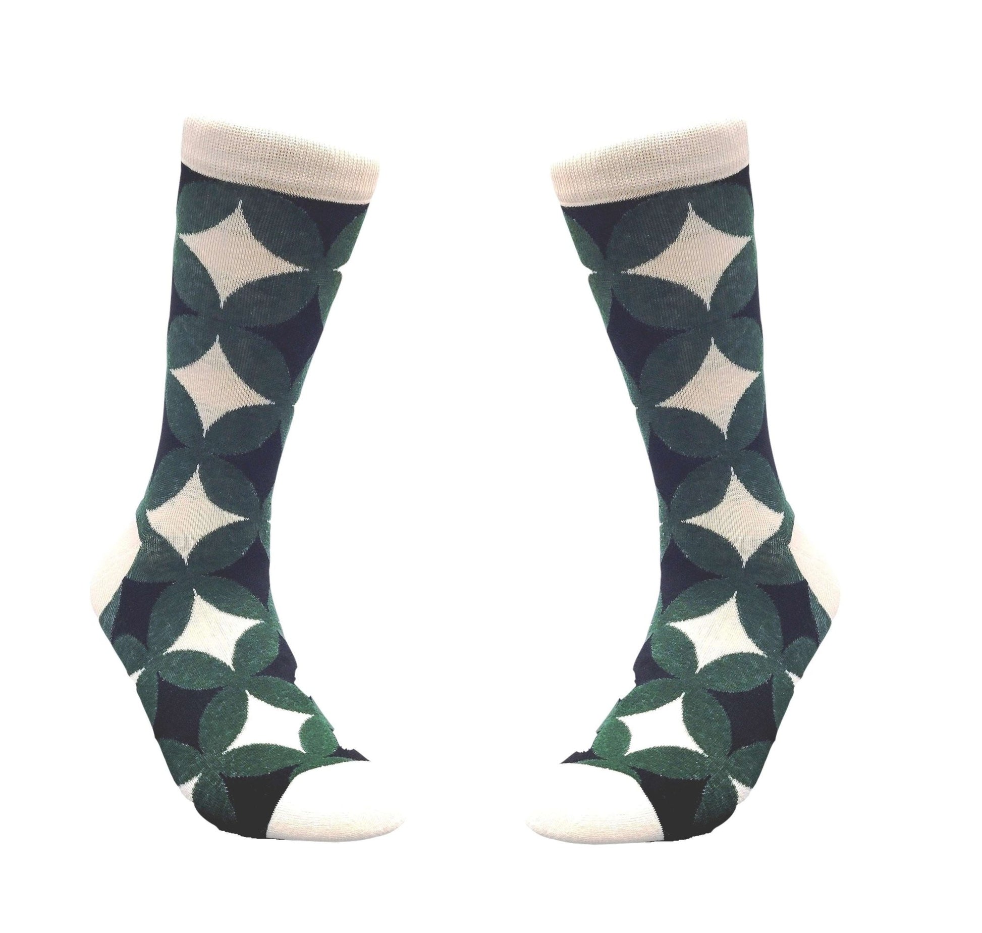 Green Avocado Colored Geometric Patterned Socks from the Sock Panda (Adult Large - Men's Shoe Sizes 8 - 12)