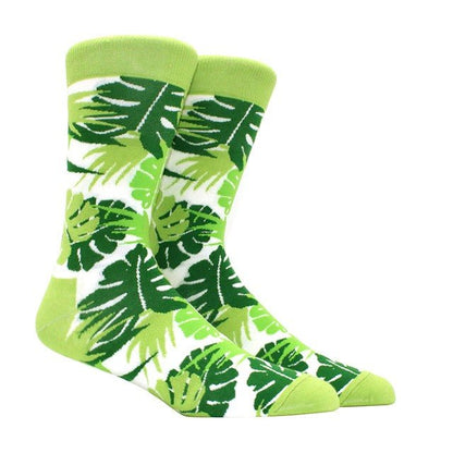 Green Jungle Leaf Pattern Socks (Adult Large - Men's Shoe Sizes 8 - 12)
