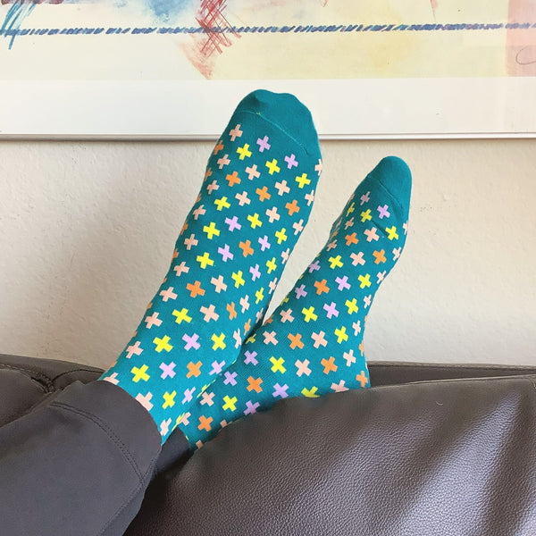 Turquoise with Colorful Plus Pattern Socks from the Sock Panda