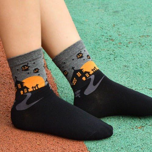 Grey Ghosts Over A Haunted House Socks