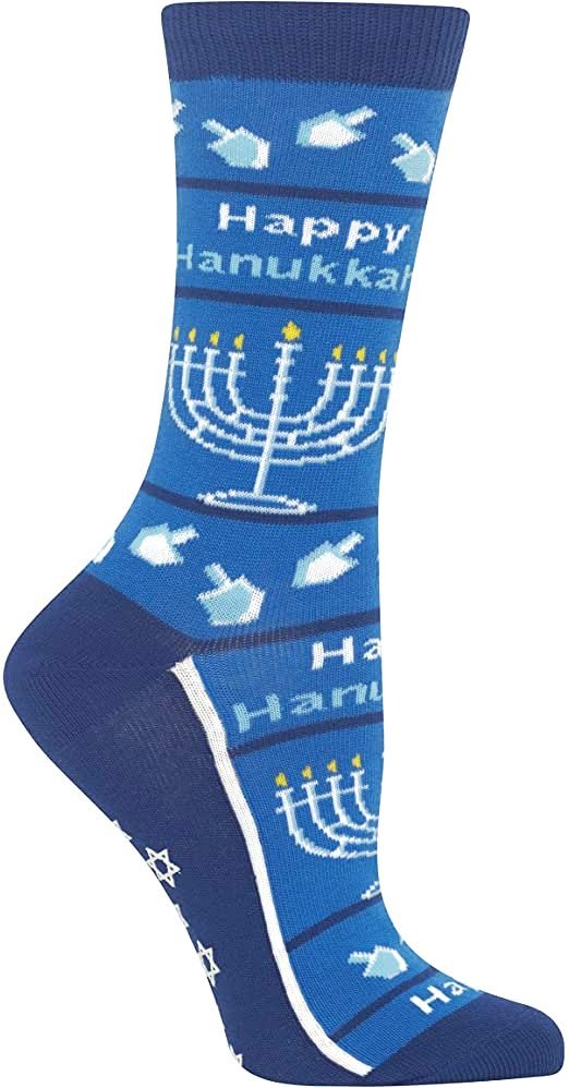 Happy Hanukkah No Skid Crew Socks (Adult Medium - Women's Shoe Sizes 5 - 10)