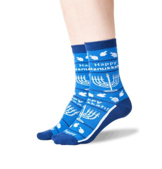 Happy Hanukkah No Skid Crew Socks (Adult Medium - Women's Shoe Sizes 5 - 10)