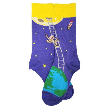 It is Good to Dream - Monkey Climbing Ladder to the Moon Socks from the Sock Panda (Adult Small - Shoe Sizes 2-5)