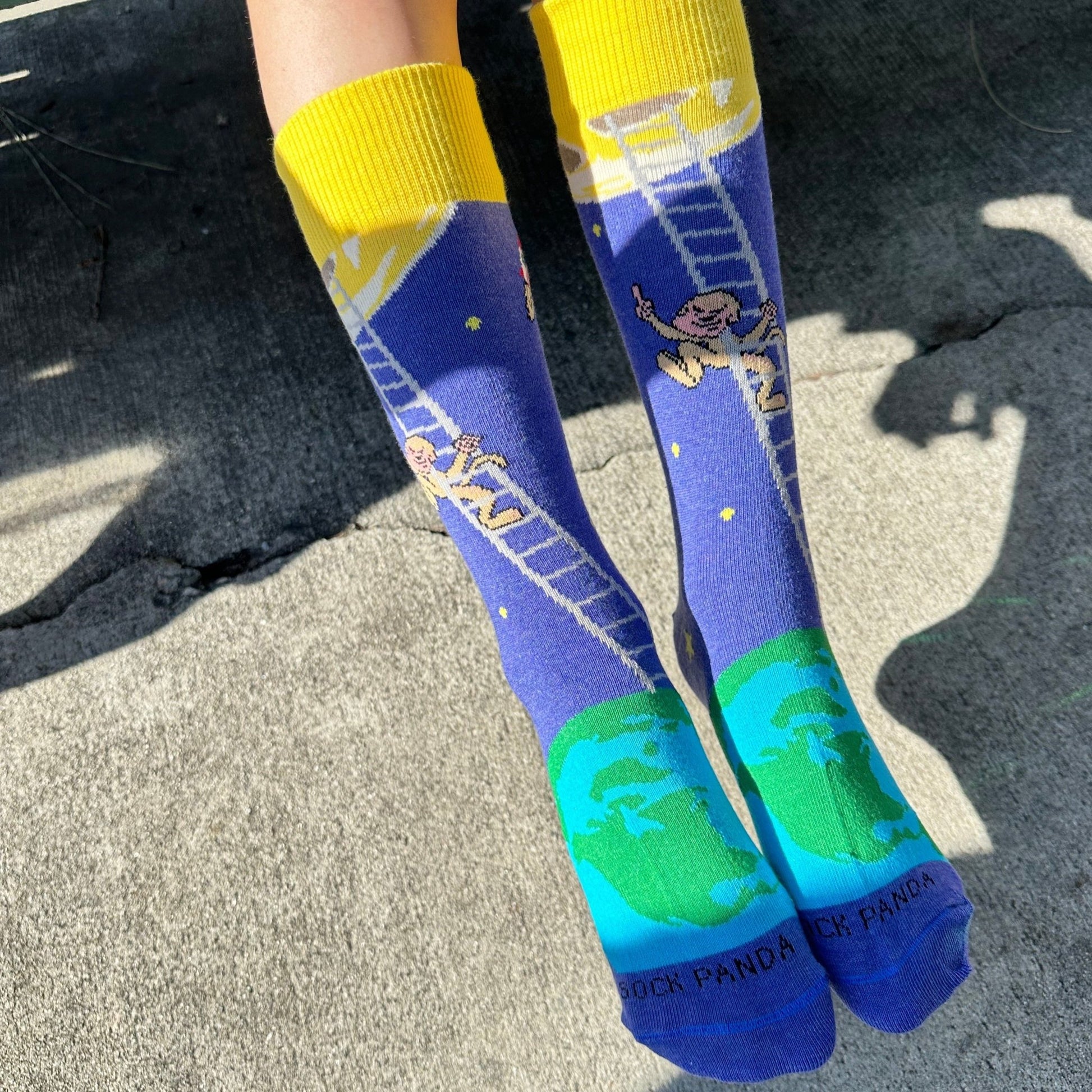 It is Good to Dream - Monkey Climbing Ladder to the Moon Socks from the Sock Panda (Adult Small - Shoe Sizes 2-5)