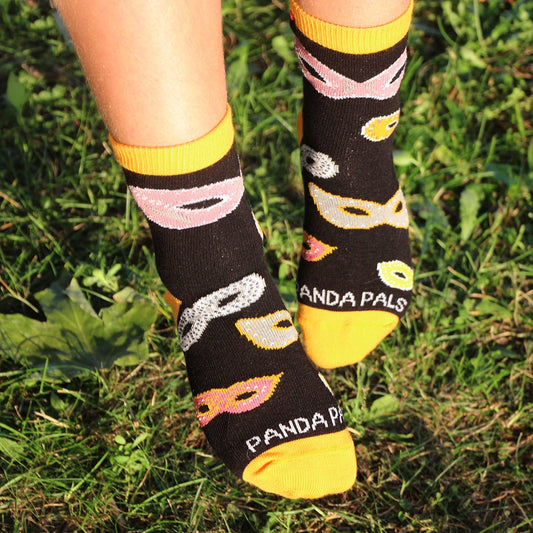 Masquerade Mask Socks with Orange Trim (Ages 3 - 7)