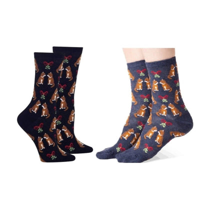 Mistletoe Cat Holiday Socks (Adult Medium - Women's Shoe Sizes 5 - 10) - Denim or Black