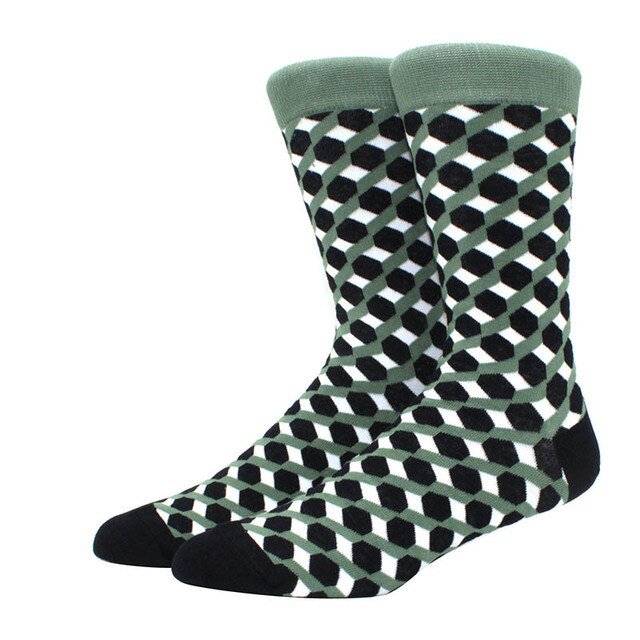 Olive Green, Black and White 3D Cubed Patterned Socks (Adult Large)