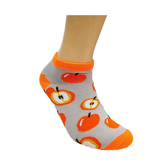 Orange Colored Apple Pattern Ankle Socks (Adult Medium - Women's Shoe Sizes 5 - 10)