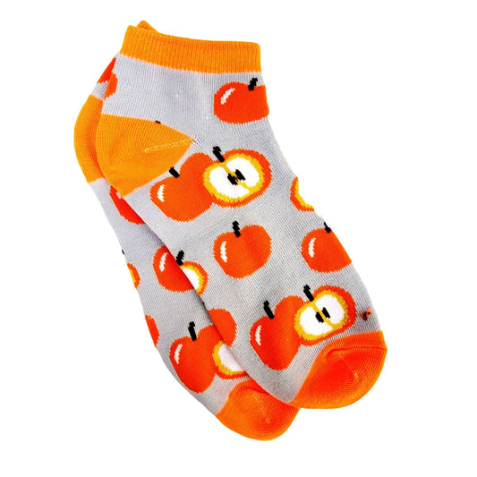 Orange Colored Apple Pattern Ankle Socks (Adult Medium - Women's Shoe Sizes 5 - 10)