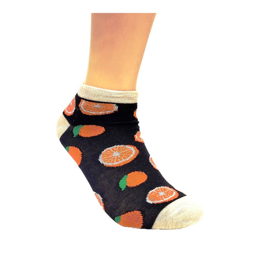 Orange Slices on a Black Ankle Socks (Adult Medium - Women's Shoe Sizes 5 - 10)